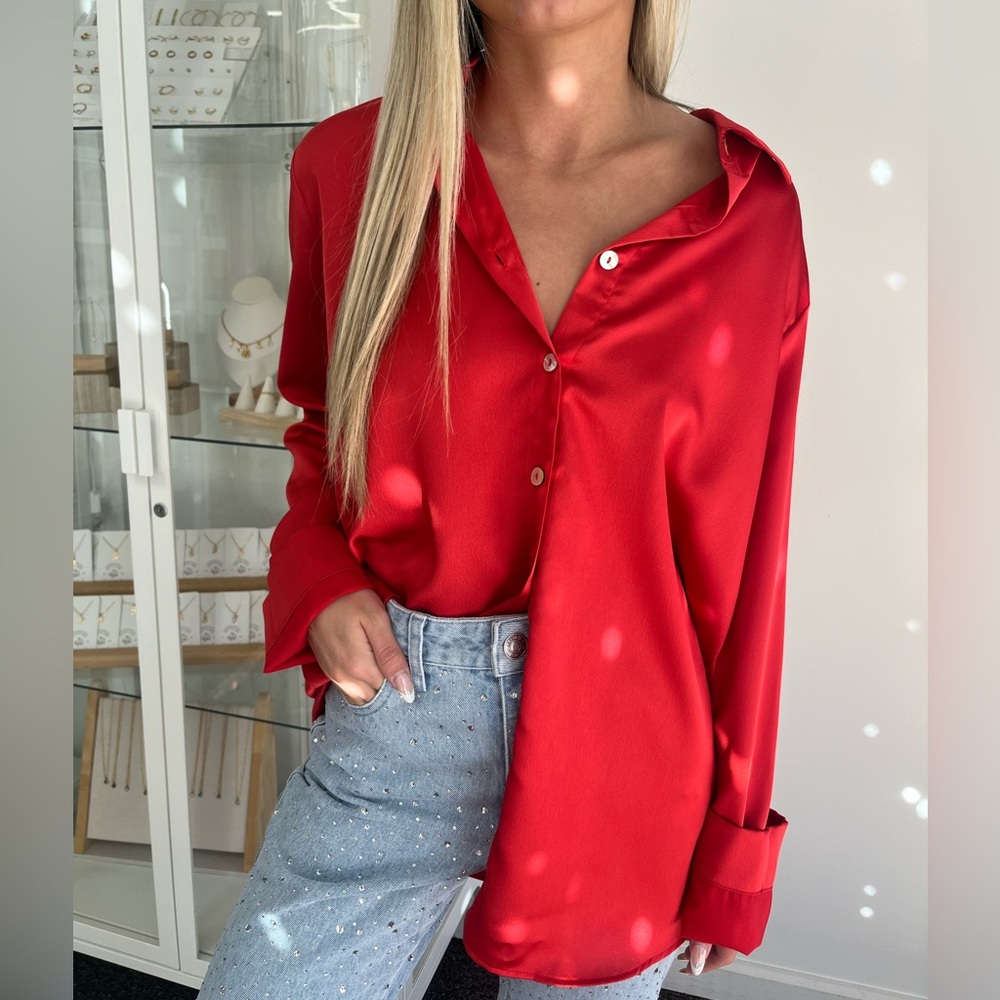 Show Me Your Mumu Smith Buttondown - Red Luxe Satin